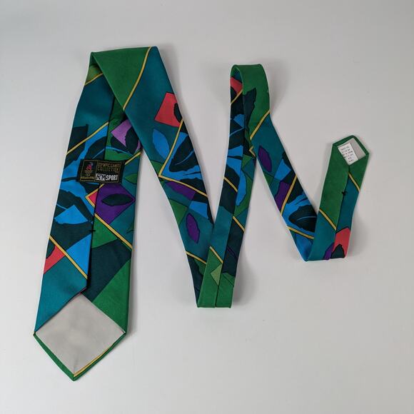 1996 Olympics Mens Necktie Silk Altanta GA Color Block Green Souvenir Official - Picture 9 of 11